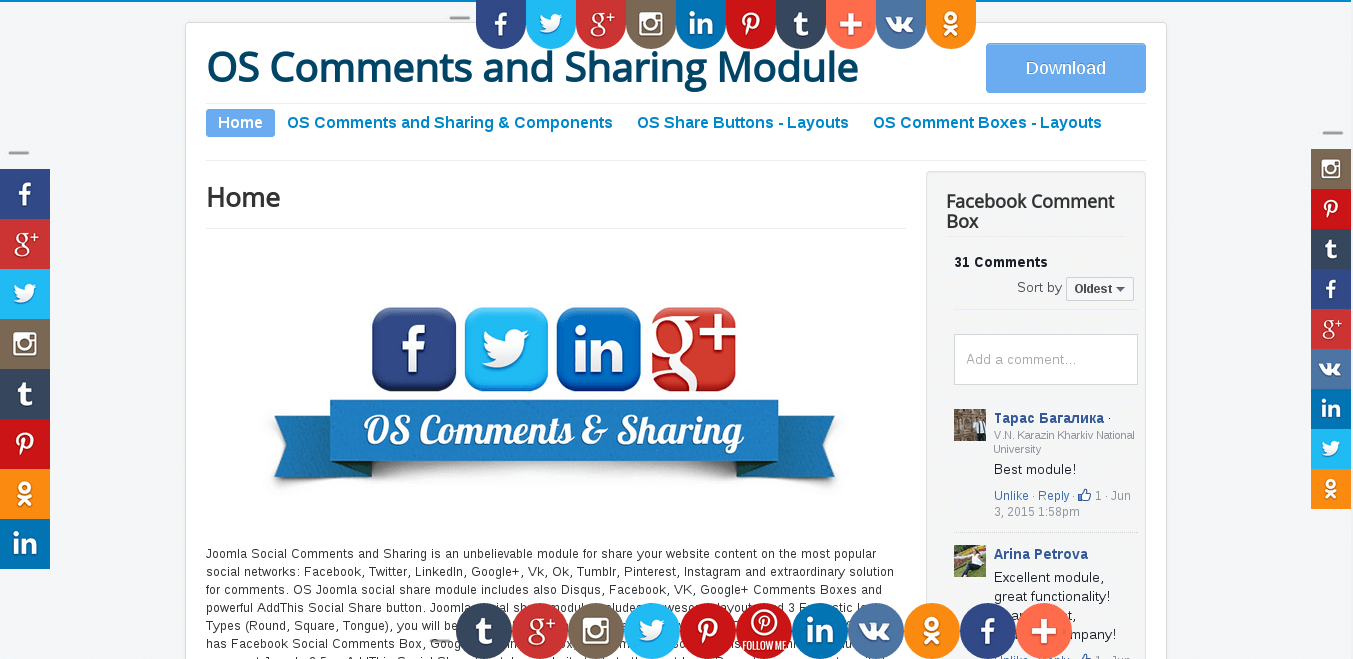 OS Comments and Sharing - Joomla social share module