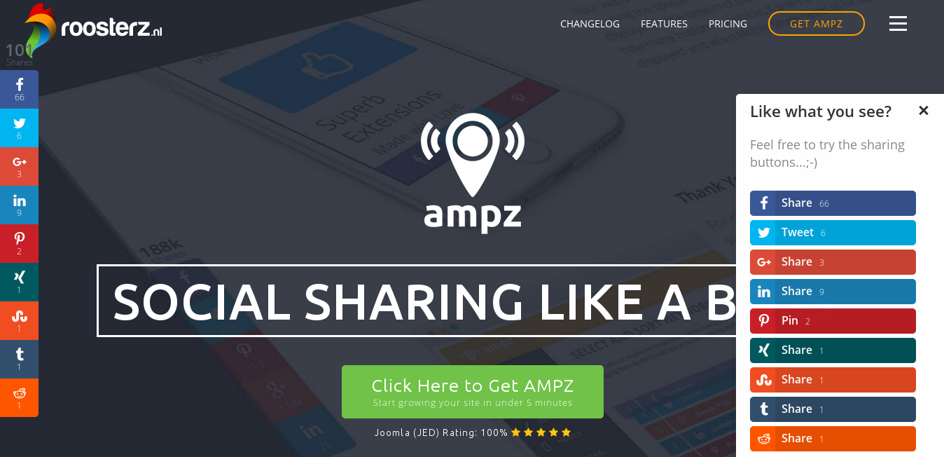 Ampz Joomla social share buttons plugin