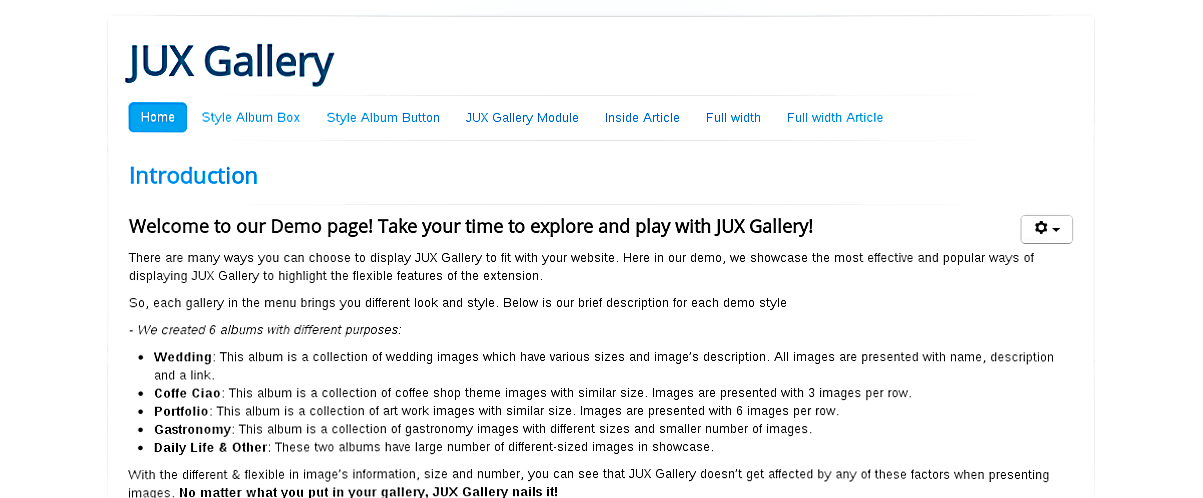 Jux Gallery - exceptional responsive Joomla gallery component