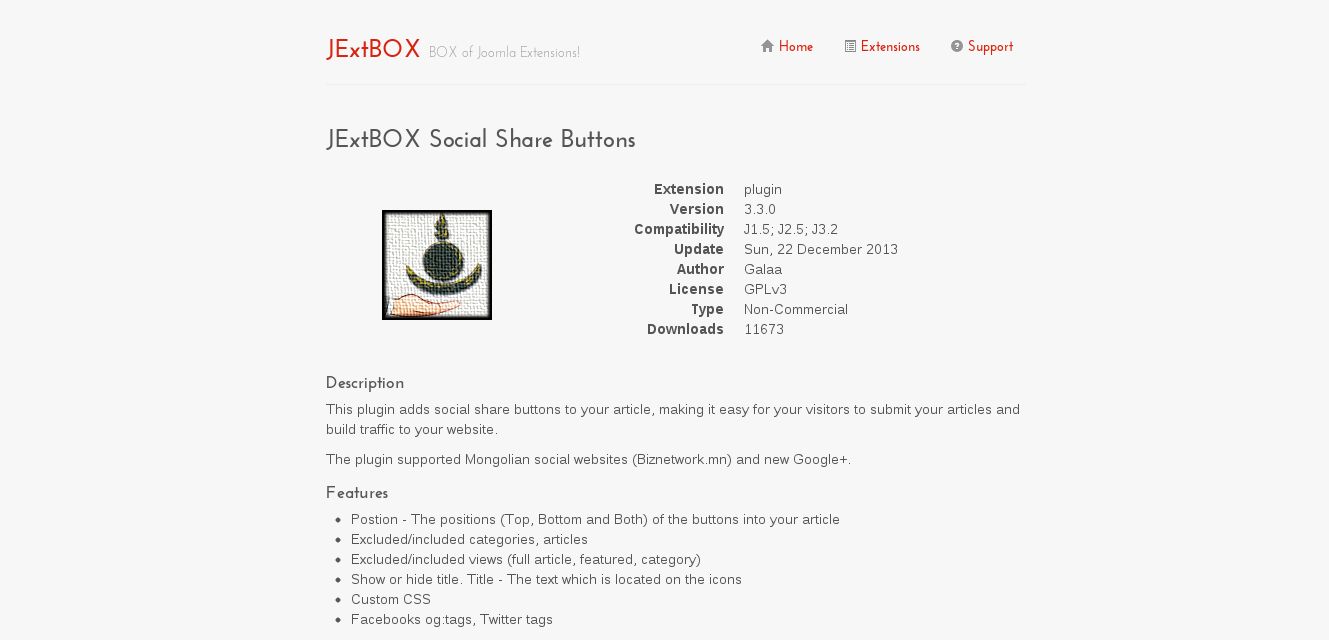 JExtBOX Social Share Buttons
