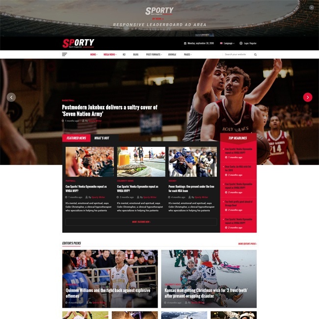 SmartAddons Joomla News: [PREVIEW] Sj Sporty - Flexible Sports News Joomla Template