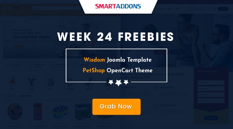 SmartAddons Opencart News: Week 24 Freebies: Get Wisdom Joomla Template & PetShop OpenCart Theme for FREE