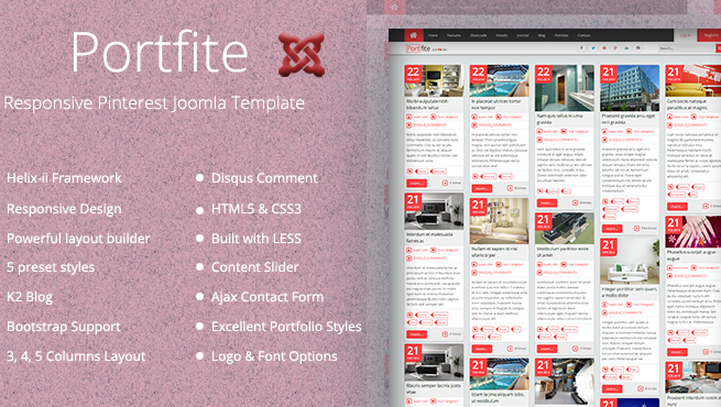 Joomla Template: TM Portfite - Responsive Pinterest Portfolio Joomla Template