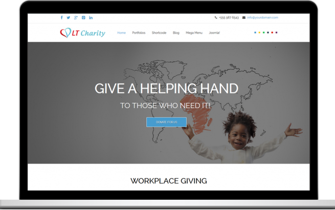 Joomla Template: LT Charity – Free One Page Responsive Non-Profit, Charity Joomla template