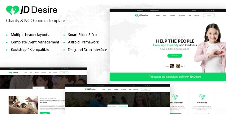 Joomla Template: JD Desire - NGO and Charity Joomla Template With Complete Event Management Solution